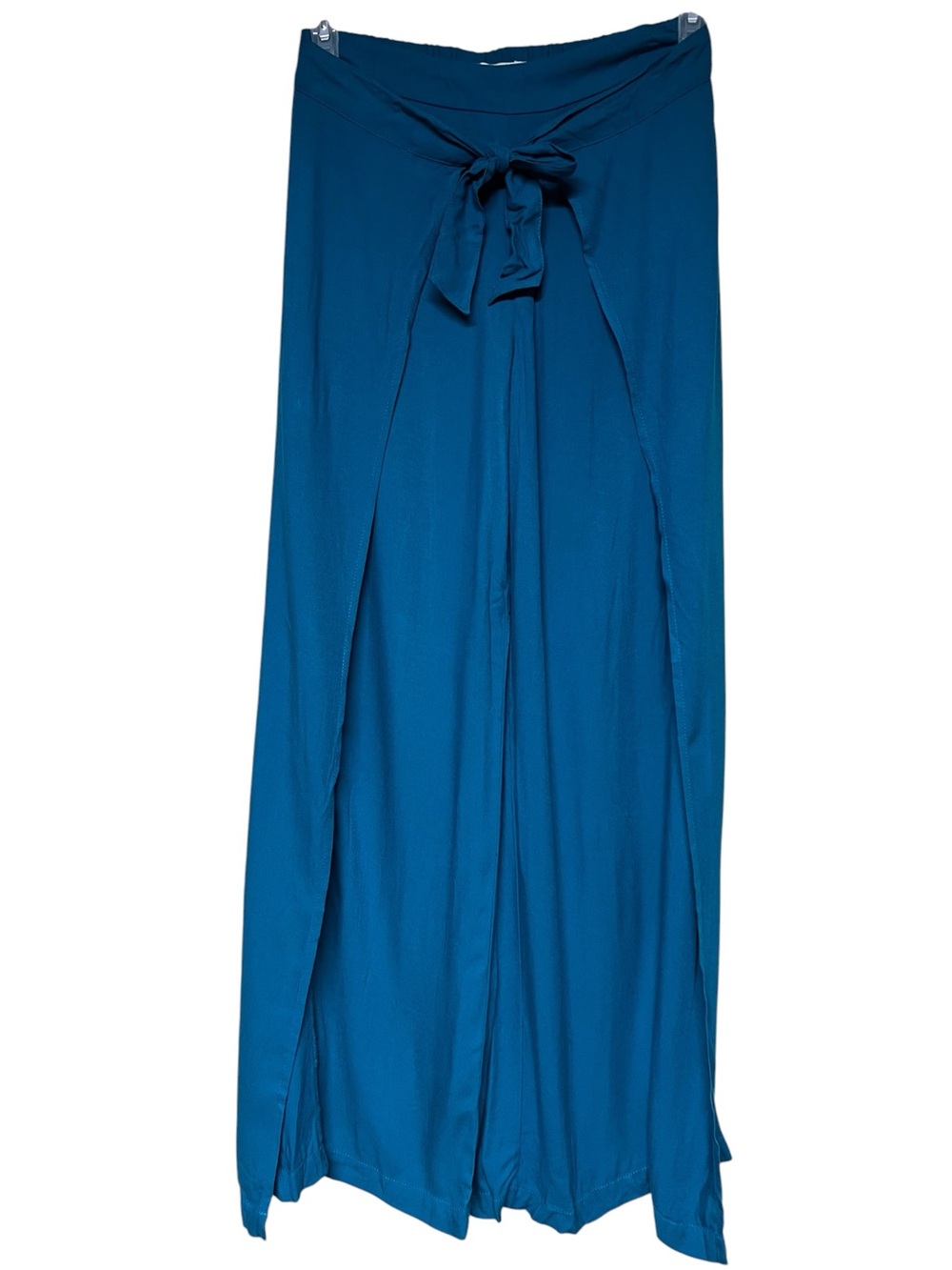 Happily Grey teal rayon tie waist split side wide leg pull on pants boho hippie